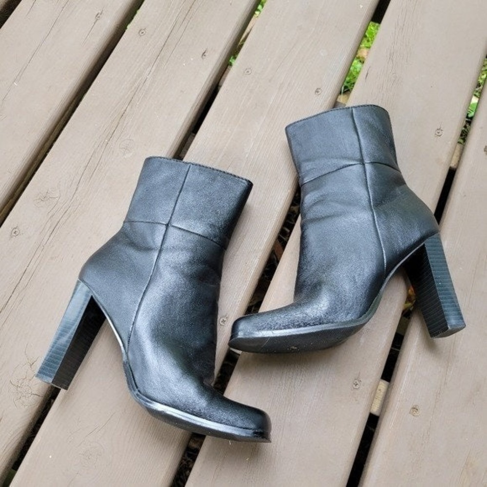 Vintage 90s y2k Candie's‎ Bratz Black Faux Leather Square Toe Chunky Heel Boots - Picture 2 of 9